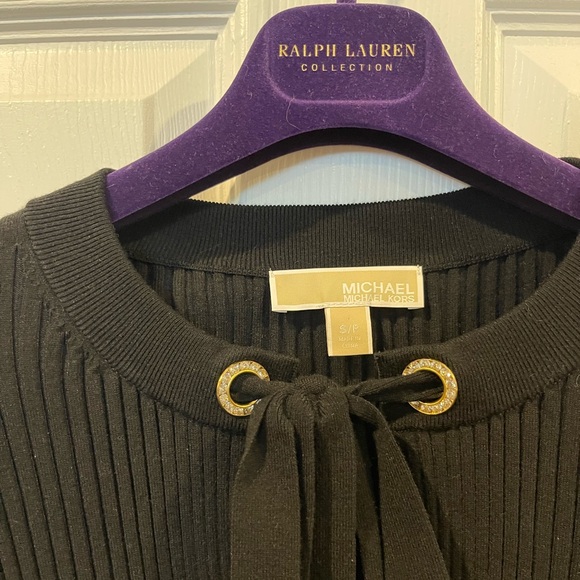 Michael Kors Sweaters - NEW💎Michael Kors Black Ribbed Crewneck Sweater ribbon bow Gold Logo Plaque smal